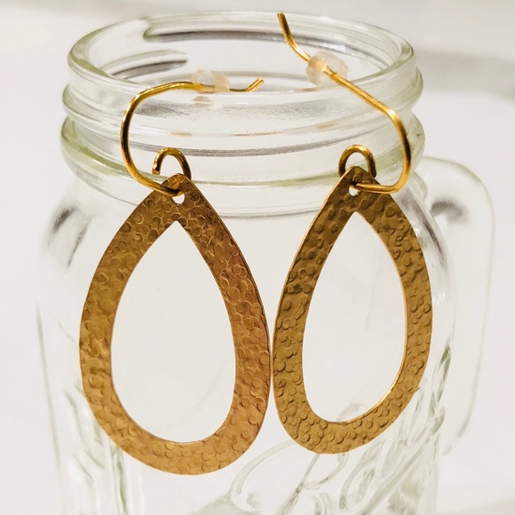 Jewelry - Open Teardrop Hammered Gold-tone Earrings ANY OFFER
